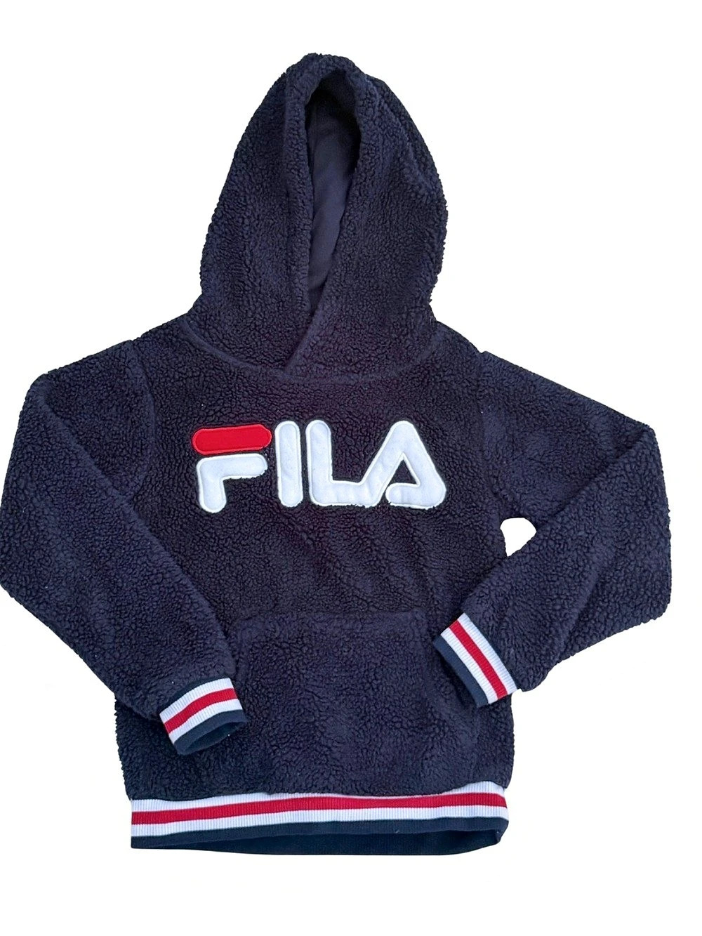 FILA Kids Sherpa Fleece Logo Hoodie Navy Size 6/6X